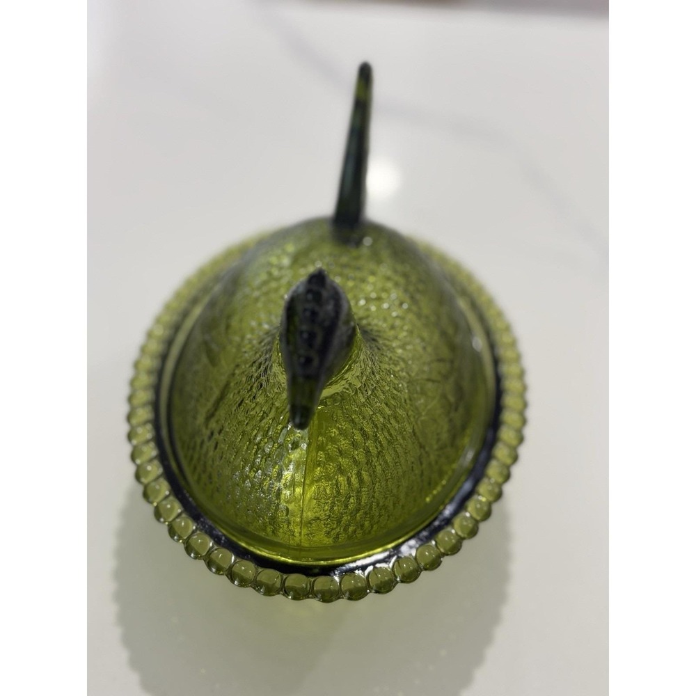 Vintage Indiana Glass Olive Green Hen on Nest No Chips - Picture 3 of 9